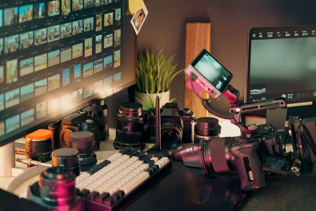 Modern media production studio with equipment